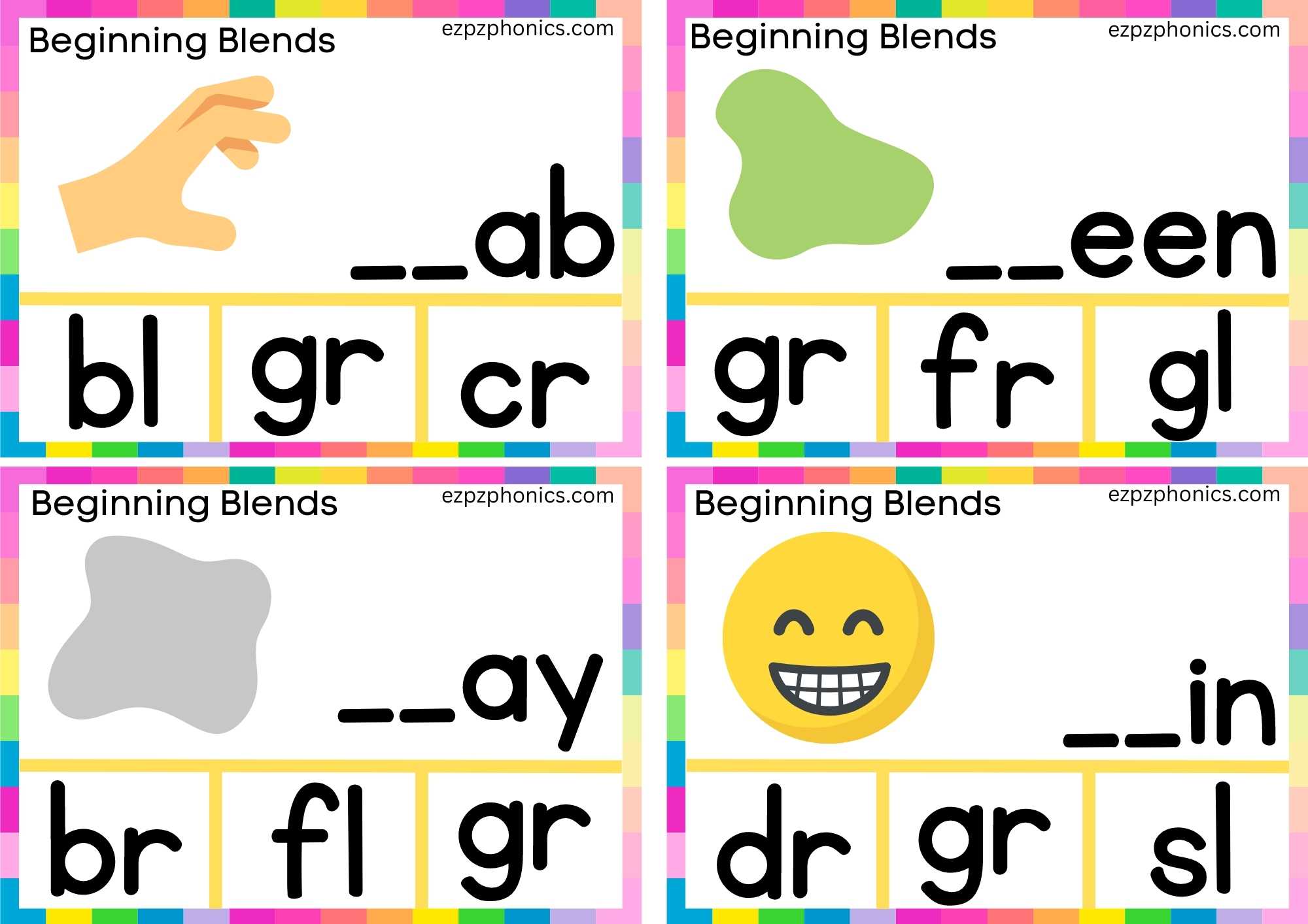 GR Beginning Blends Clip Cards Finish The Words And Clip The Correct Letters Set 1